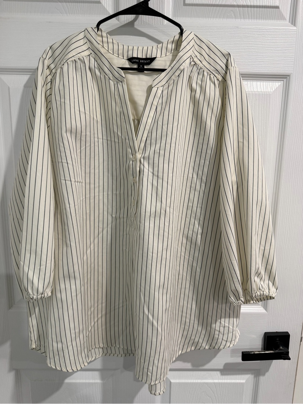 Lane Bryant Cream and Black Striped Button-Down Shirt